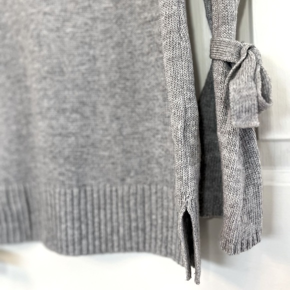 If It Were Me Anthropologie Gray Lace Up Collar Bell Sleeve Long Sweater Medium - Picture 6 of 16